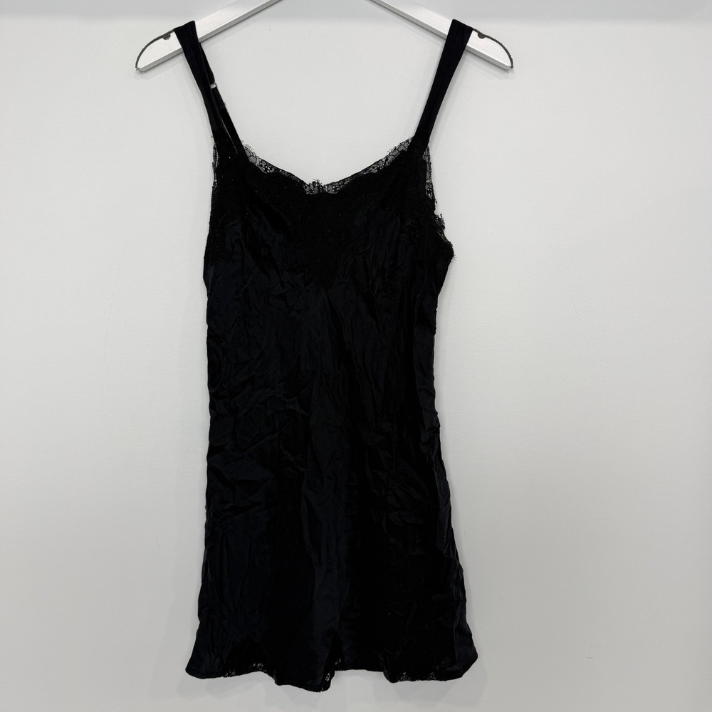 90s Y2K Silk Mini Slip Dress Small Fairy Grunge Whimsigoth Indie Lace Black VTG